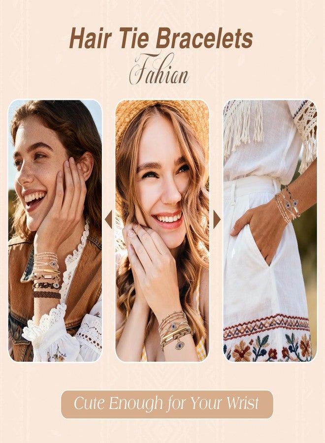 SYGY 6 PCS Hair Ties Bracelets for Women, Boho Hair Ties for Thick & Thin Hair, Elastic Hair Bands That Double as Stylish Jewelry, Dual-Use Stretch Bracelets, Hand-braided Ponytail Holders, Evil Eye Theme - Image 4